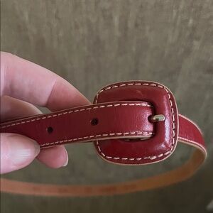 Fossil Red Leather skinny Belt with white stitching